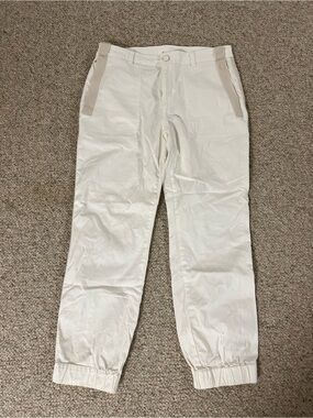 Anthropologie White Jogger Pants with Tan Trim